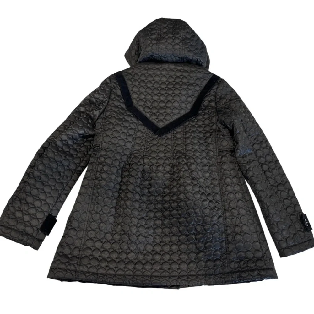 Betsey Johnson Coat Black Mini Circle Quilt Lightweight Hooded Jacket Size M - Picture 5 of 10